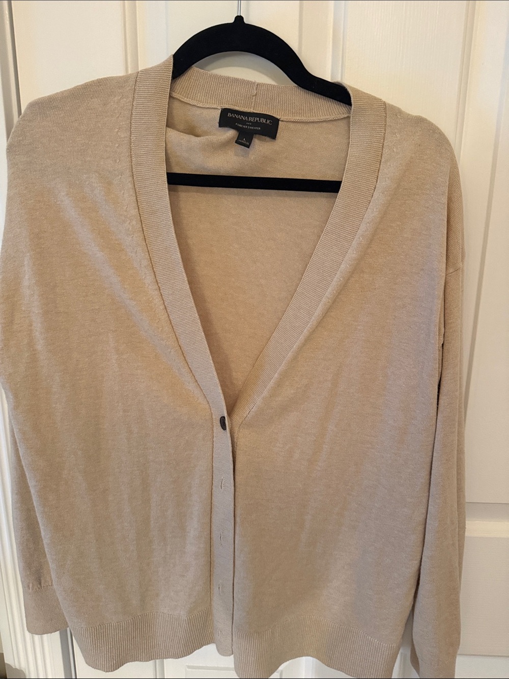 Banana Republic Beige V-Neck Button-Front Cardigan
